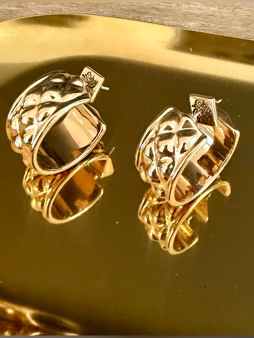 WHBM White House Black Market Gold Sculptural Floral Hoop Earrings